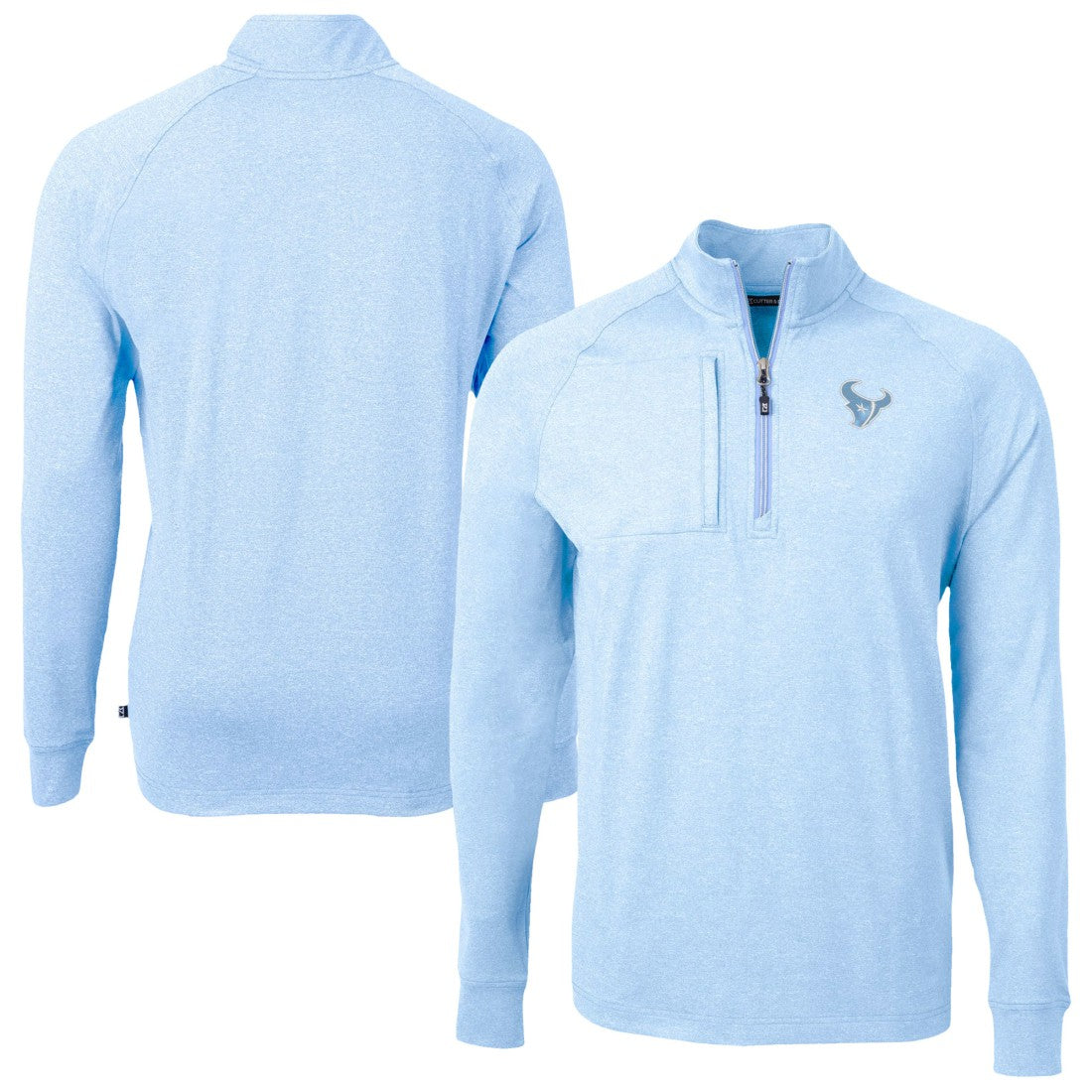 Houston Texans Cutter & Buck Raglan Adapt Eco Knit Heather Quarter-Zip Top - Powder Blue Tops