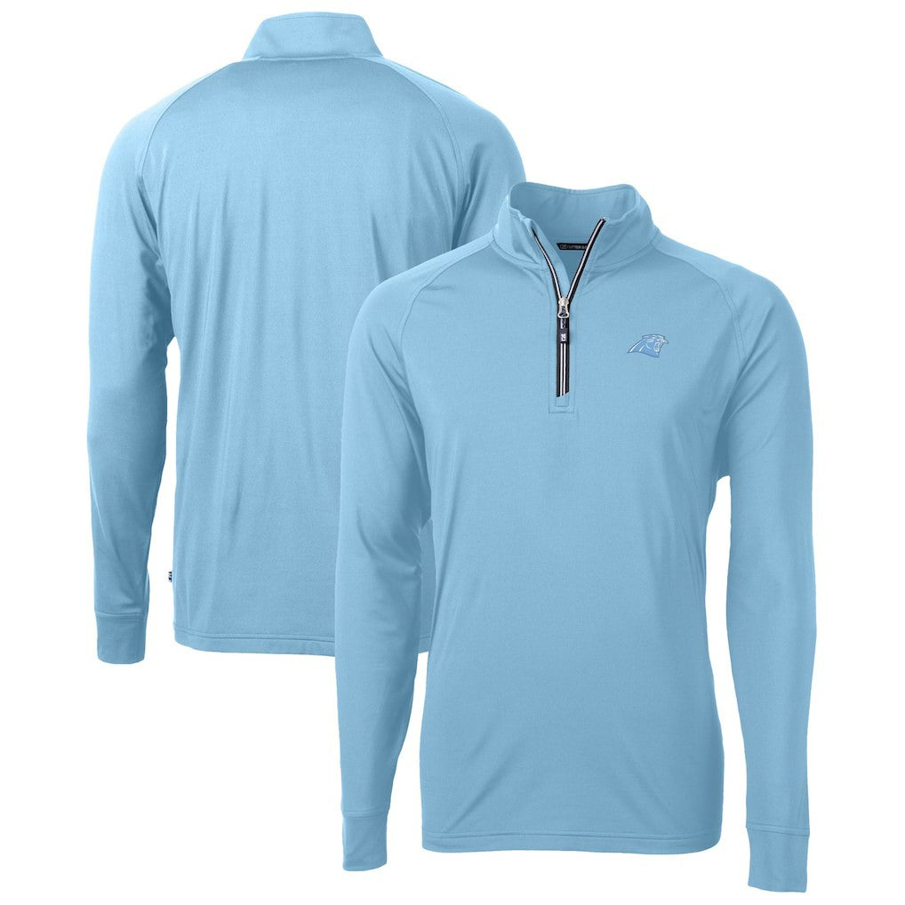 Carolina Panthers Cutter & Buck Raglan Adapt Eco Knit Stretch Recycled Quarter-Zip Top - Powder Blue Tops