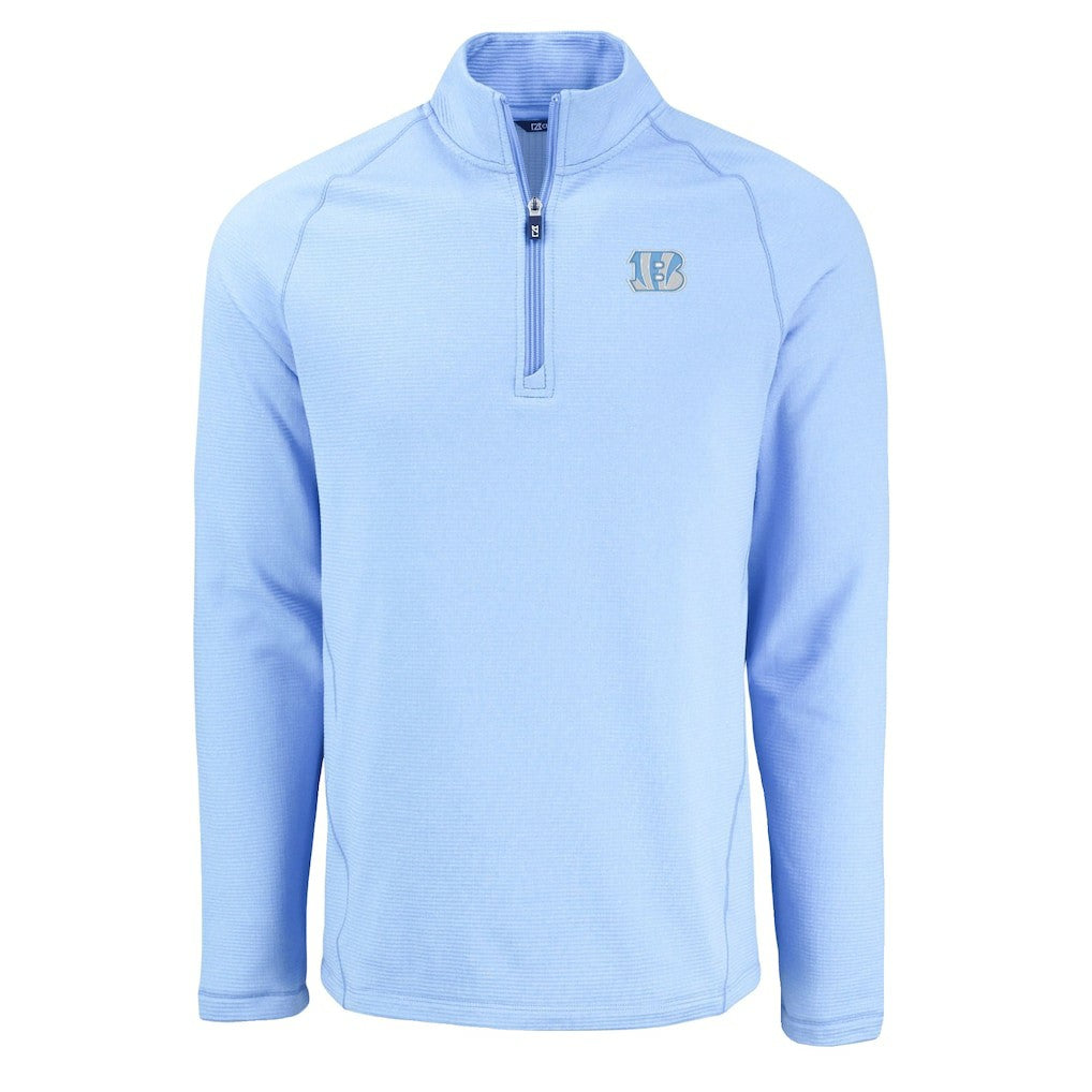 Cincinnati Bengals Cutter & Buck Peshastin Eco Fleece Recycled Raglan Quarter-Zip Top - Powder Blue Tops