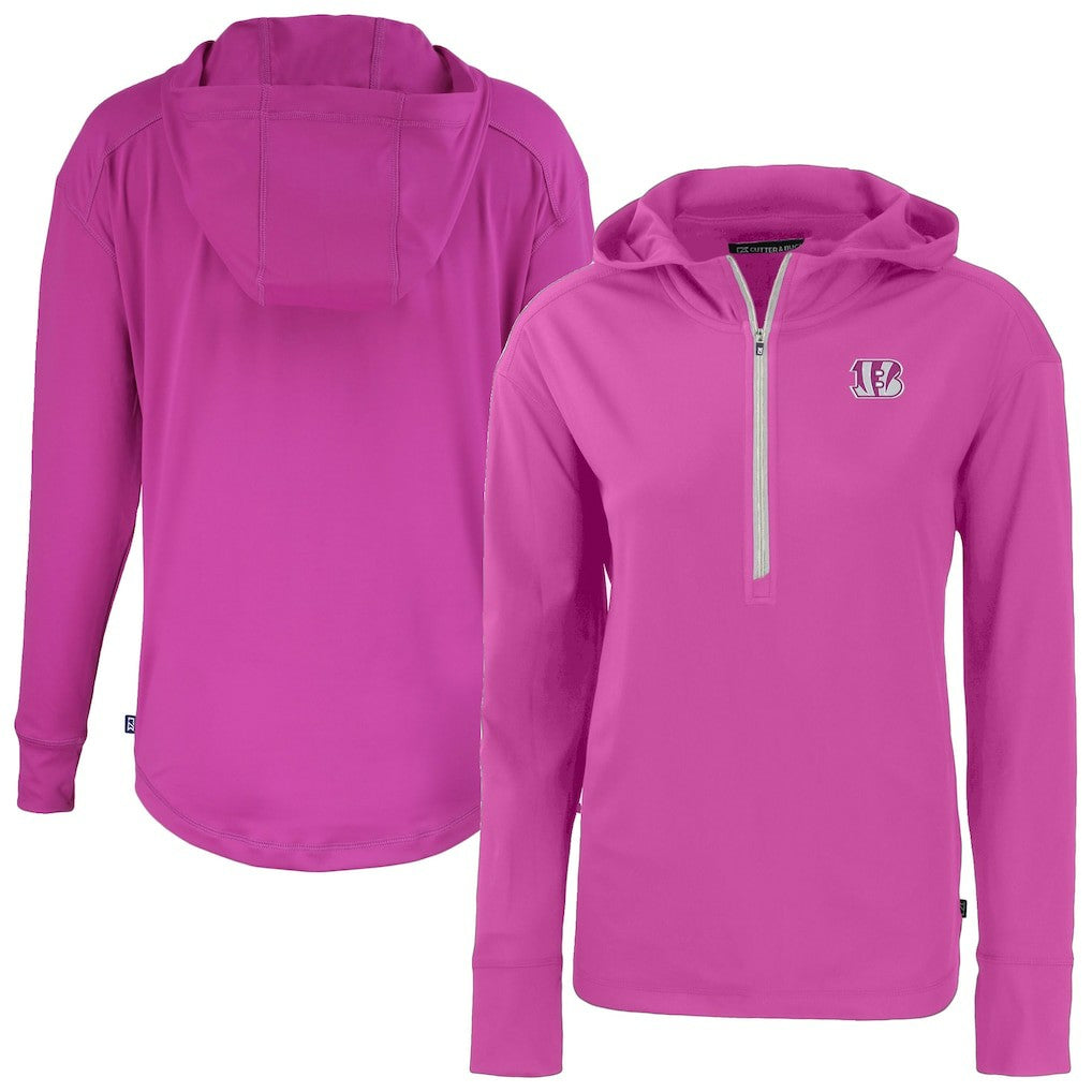Cincinnati Bengals Cutter & Buck Women's Daybreak Eco Recycled Half-Zip Hoodie - Pink Hoodies