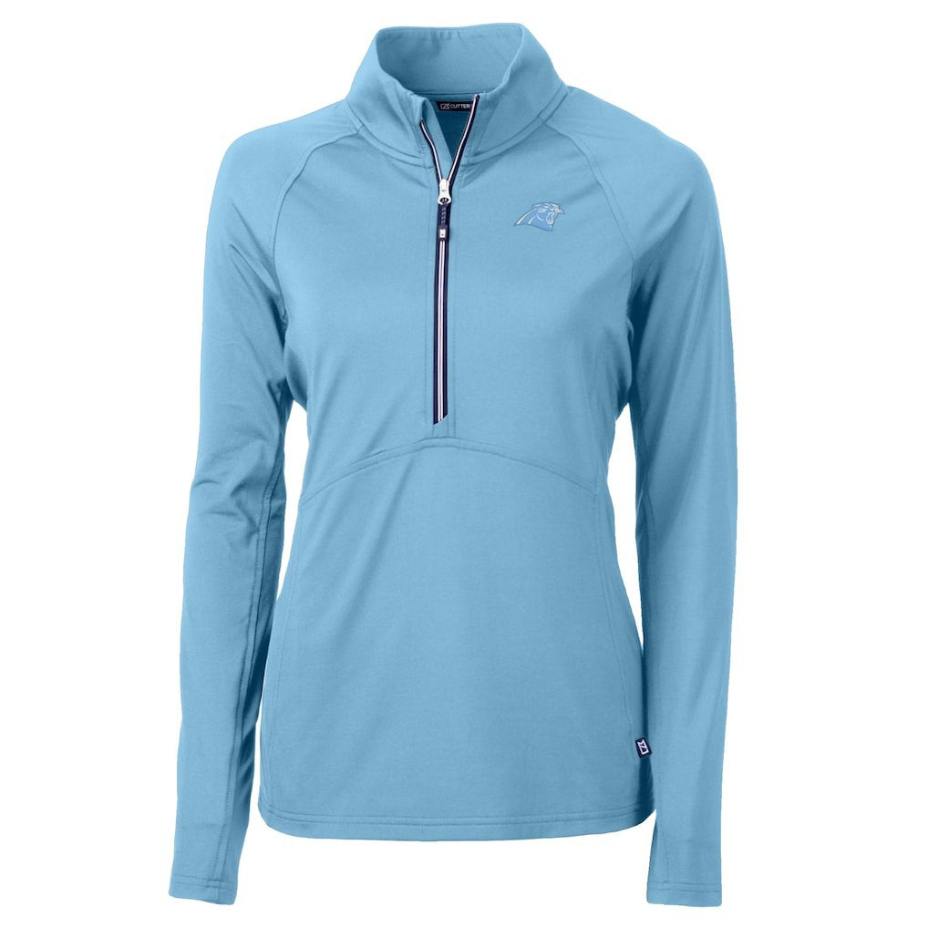 Carolina Panthers Cutter & Buck Women's Adapt Eco Knit Stretch Recycled Half-Zip Top - Powder Blue Tops