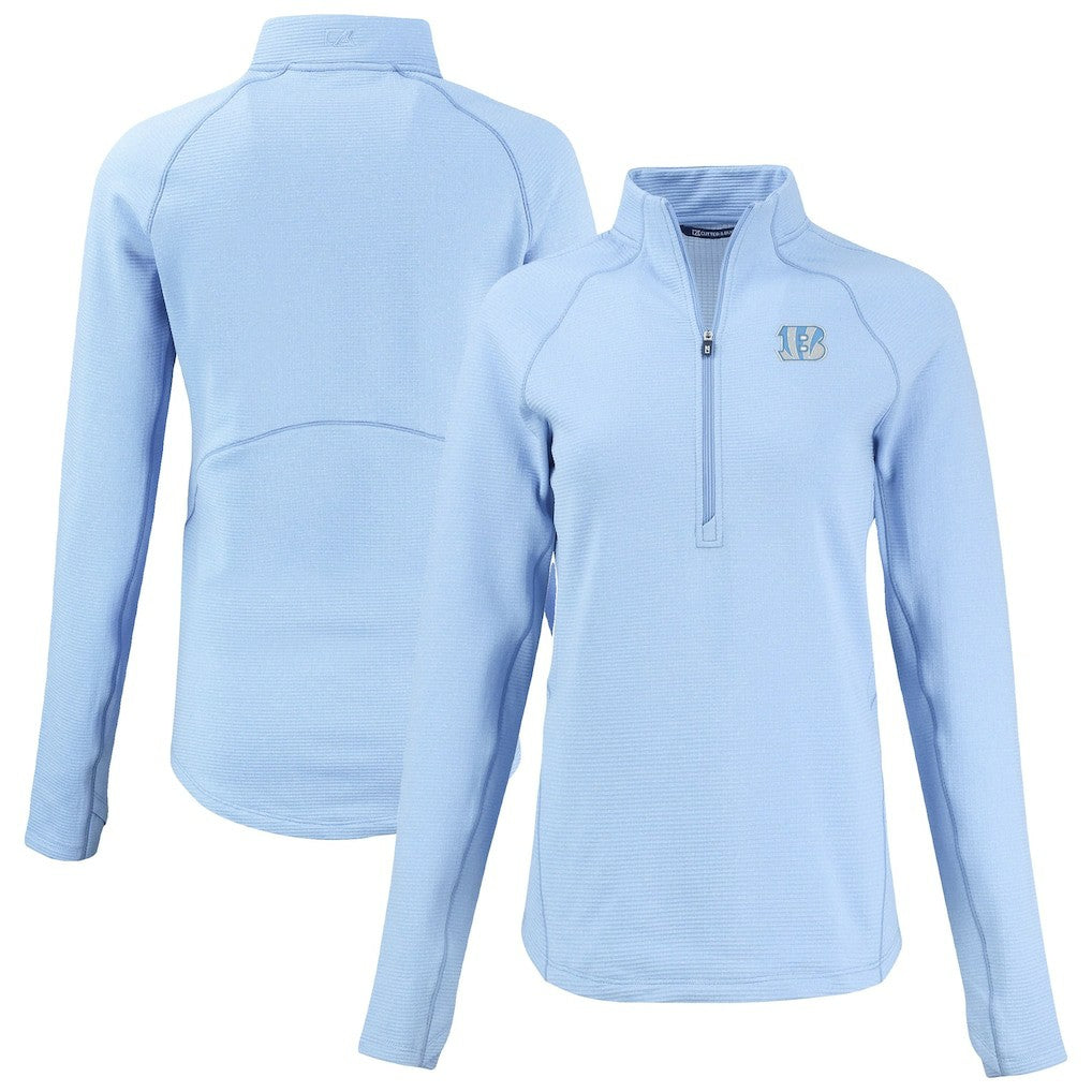 Cincinnati Bengals Cutter & Buck Women's Peshastin Eco Fleece Recycled Half-Zip Top - Powder Blue Tops