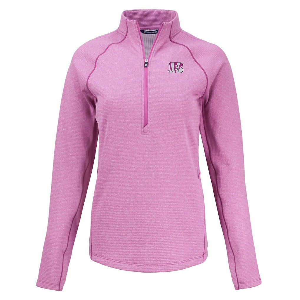 Cincinnati Bengals Cutter & Buck Women's Peshastin Eco Fleece Recycled Half-Zip Top - Pink Tops