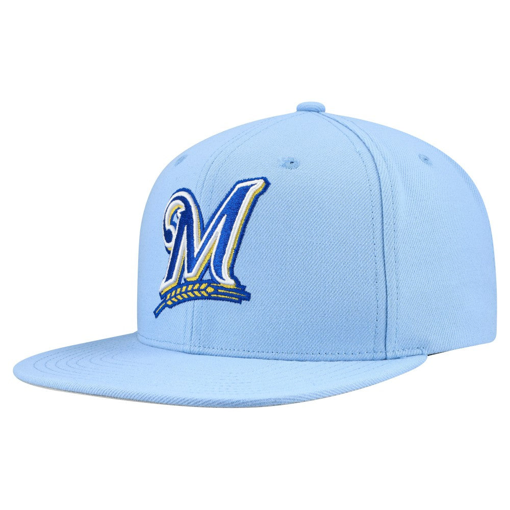 Milwaukee Brewers Mitchell & Ness Cooperstown Collection Basic Flip Snapback Hat - Powder Blue Hats