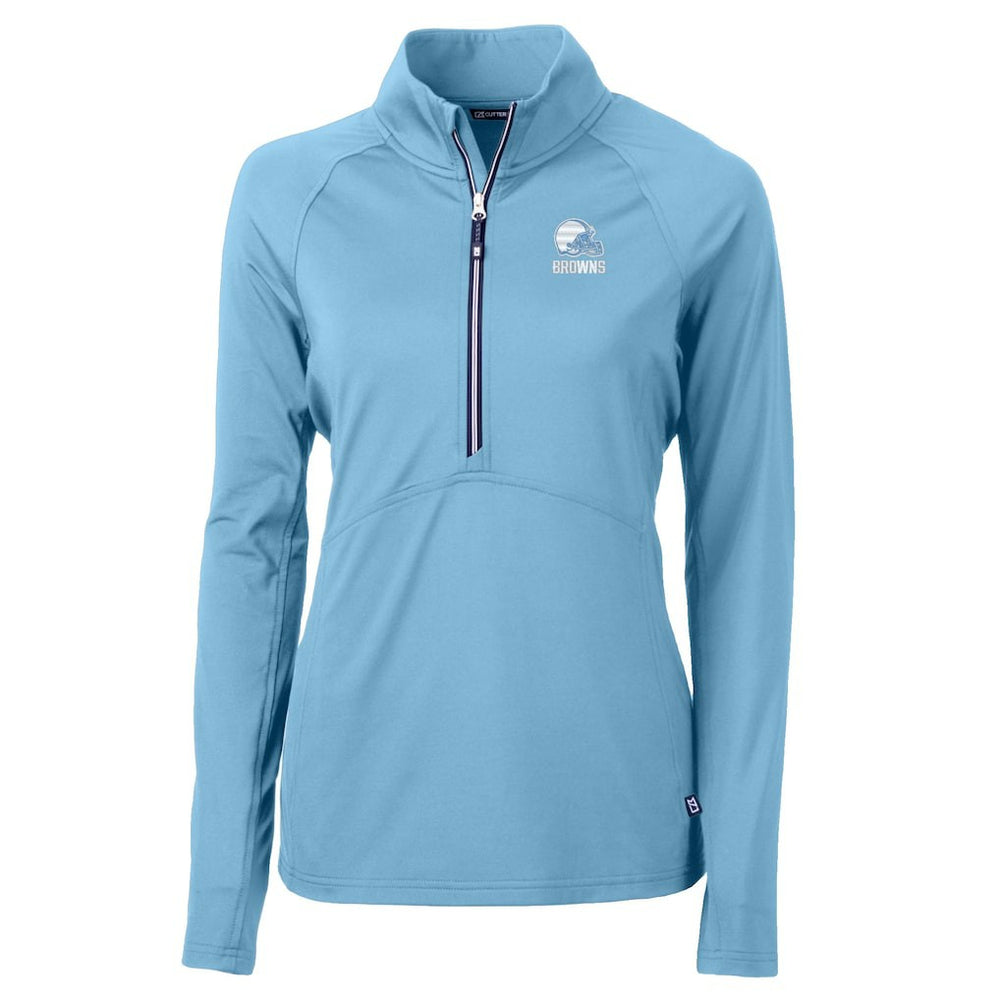 Cleveland Browns Cutter & Buck Women's Adapt Eco Knit Stretch Recycled Half-Zip Top - Powder Blue Tops