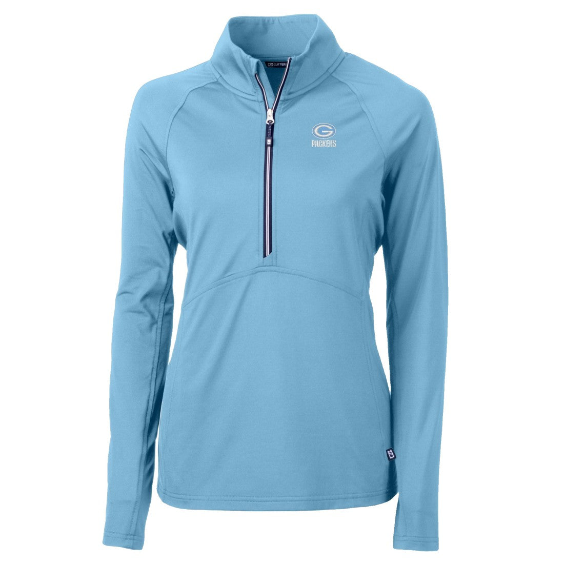 Green Bay Packers Cutter & Buck Women's Adapt Eco Knit Stretch Recycled Half-Zip Top - Powder Blue Tops