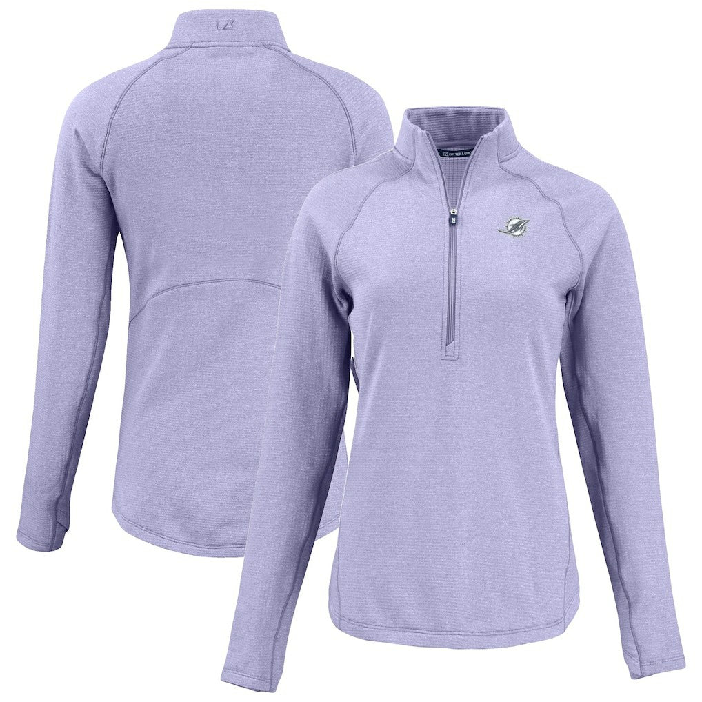 Miami Dolphins Cutter & Buck Women's Peshastin Eco Fleece Recycled Half-Zip Top - Purple Tops