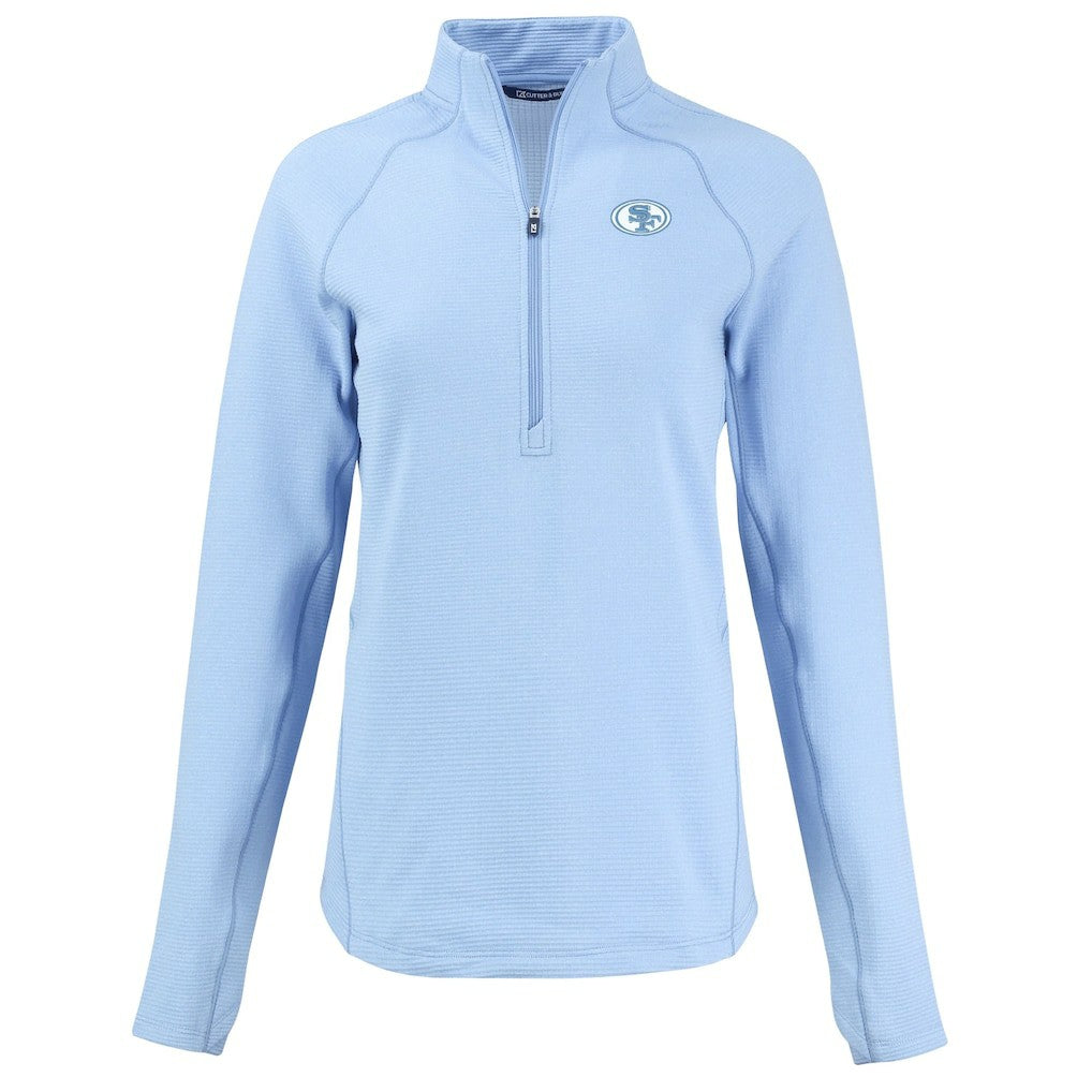 San Francisco 49ers Cutter & Buck Women's Peshastin Eco Fleece Recycled Half-Zip Top - Powder Blue Tops