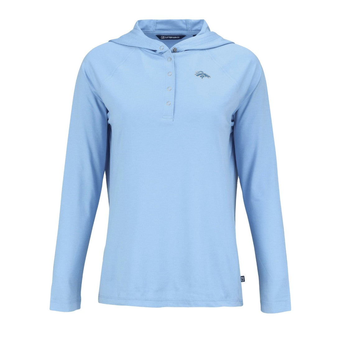 Denver Broncos Cutter & Buck Women's Coastline Epic Comfort Eco Recycled Long Sleeve Hoodie T-Shirt - Powder Blue Hoodies