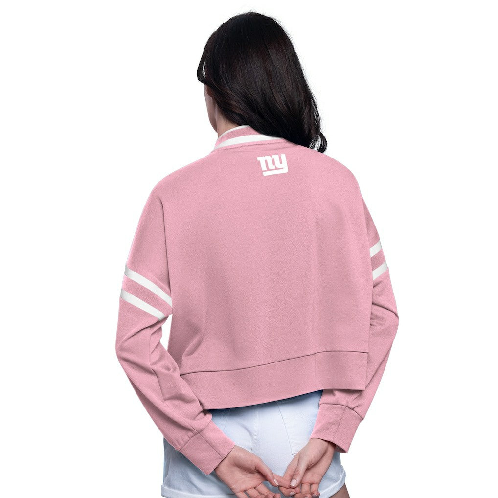 New York Giants Starter Women's Power Play Cropped Pullover Sweatshirt - Pink Pullover