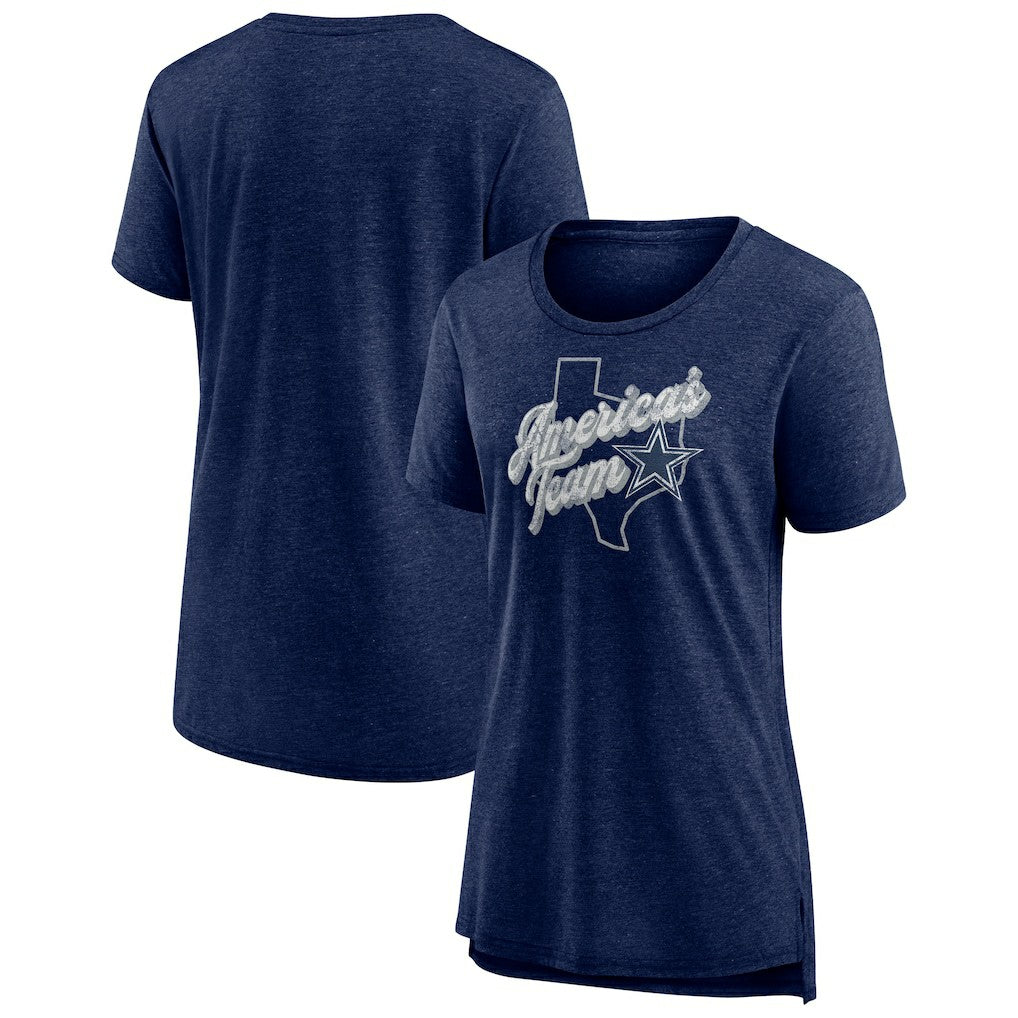 Dallas Cowboys Women's First Down Distressed Tri-Blend T-Shirt - Navy T-shirts
