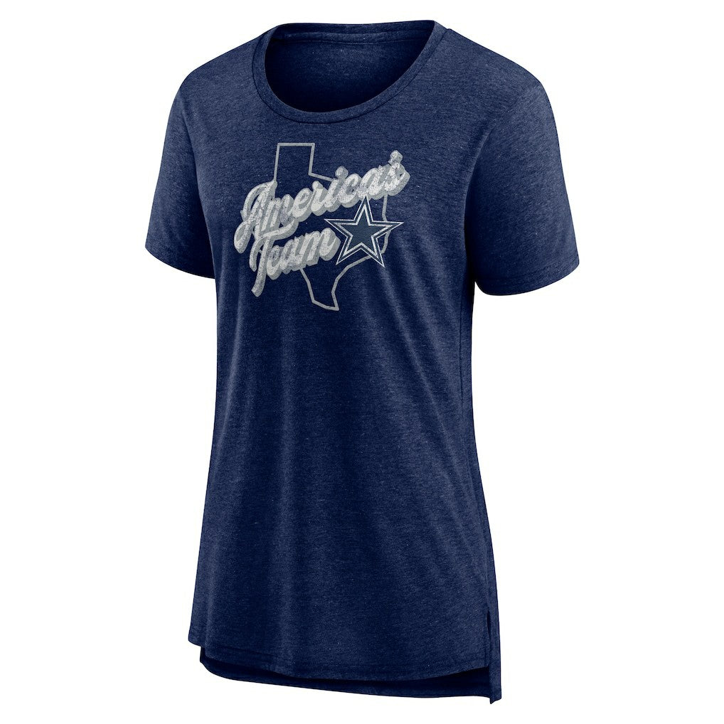Dallas Cowboys Women's First Down Distressed Tri-Blend T-Shirt - Navy T-shirts