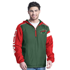 Minnesota Wild G-III Sports by Carl Banks Lateral Half-Zip Hoodie Jacket - Green/Red | US 202575834