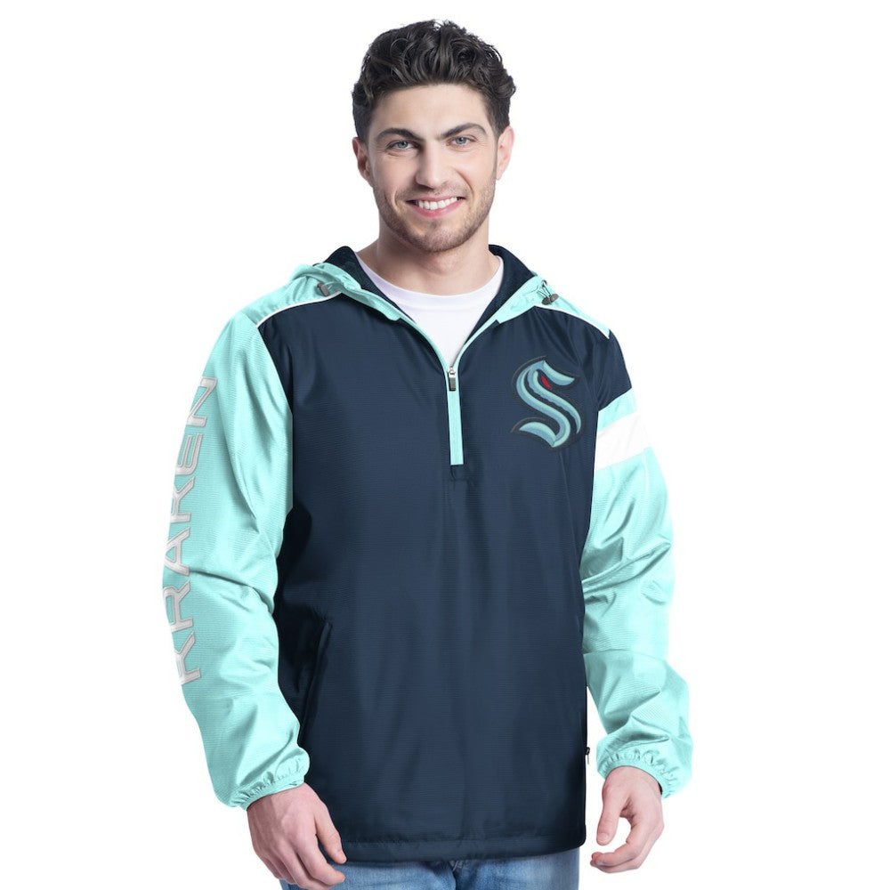 Seattle Kraken G-III Sports by Carl Banks Lateral Half-Zip Hoodie Jacket - Deep Sea Blue/Light Blue | US 202575841