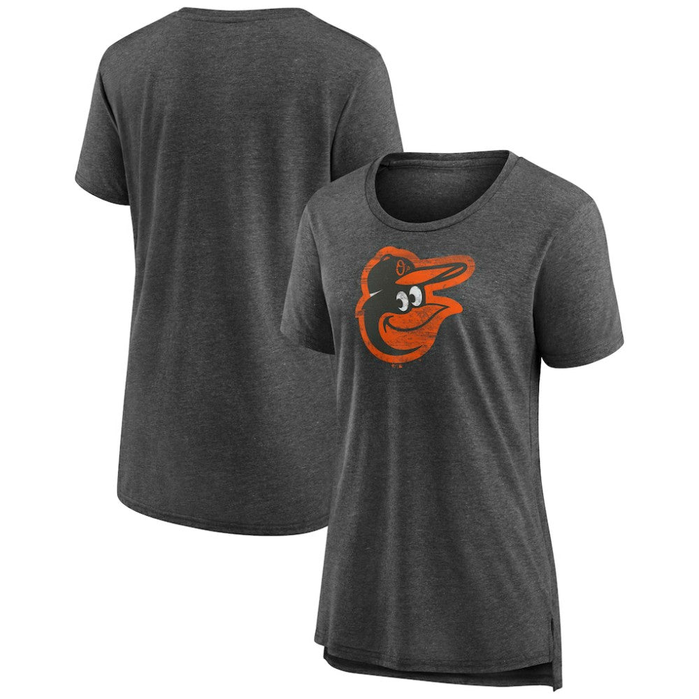 Baltimore Orioles Women's Weathered Official Logo Tri-Blend T-Shirt - Gray T-shirts