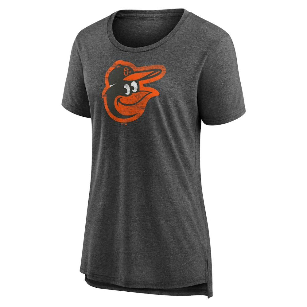 Baltimore Orioles Women's Weathered Official Logo Tri-Blend T-Shirt - Gray T-shirts