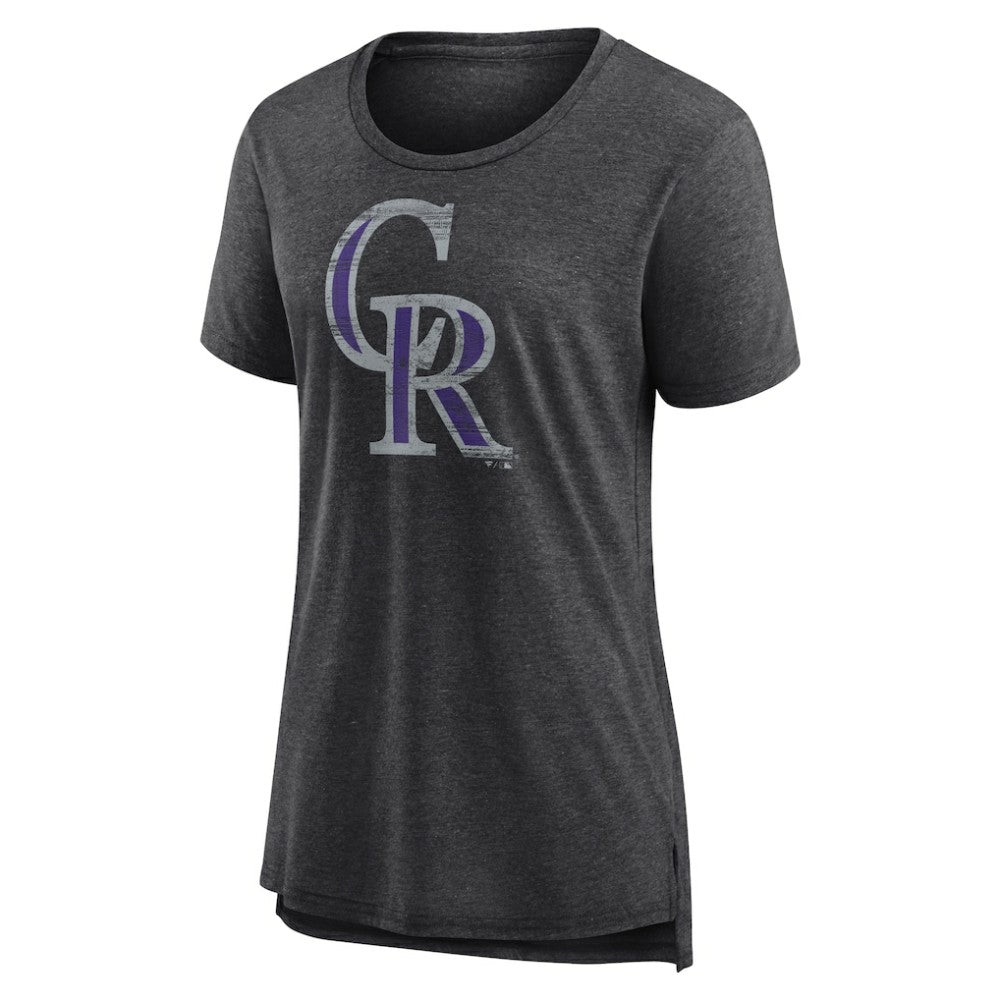 Colorado Rockies Women's Weathered Official Logo Tri-Blend T-Shirt - Gray T-shirts