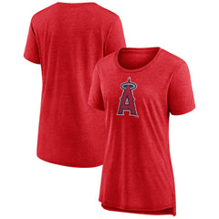 Los Angeles Angels Women's Weathered Official Logo Tri-Blend T-Shirt - Red T-shirts