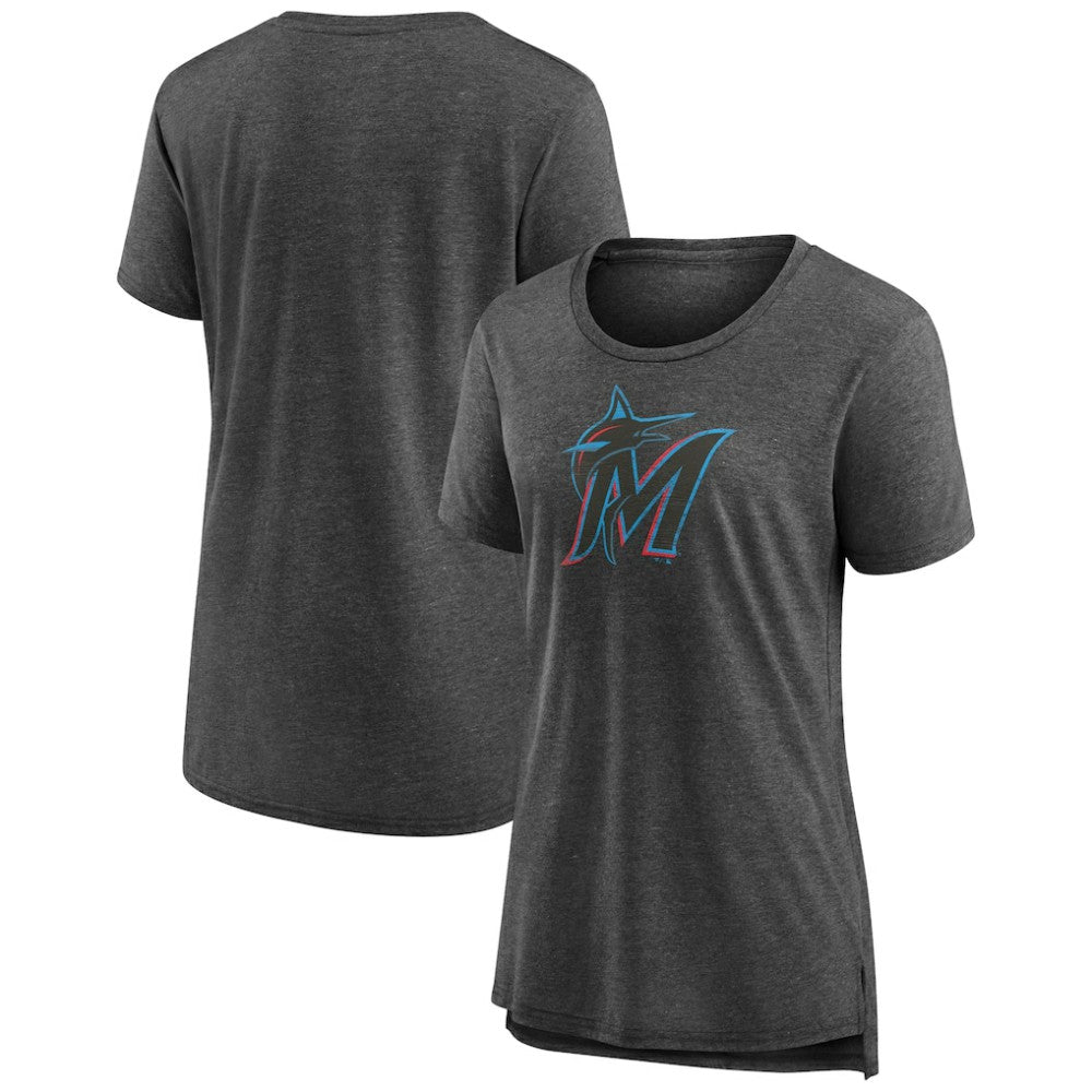 Miami Marlins Women's Weathered Official Logo Tri-Blend T-Shirt - Gray T-shirts
