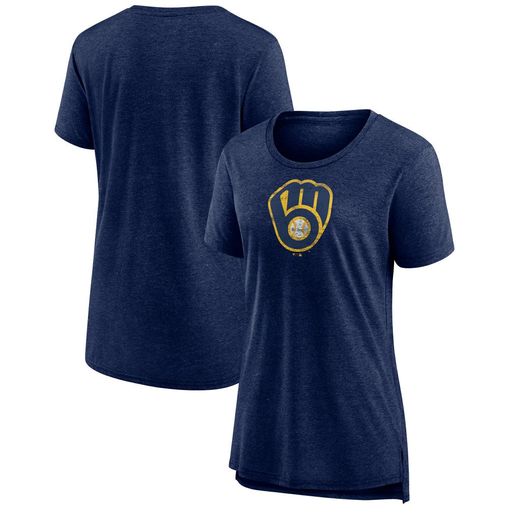 Milwaukee Brewers Women's Weathered Official Logo Tri-Blend T-Shirt - Navy T-shirts