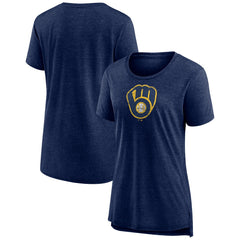 Milwaukee Brewers Women's Weathered Official Logo Tri-Blend T-Shirt - Navy T-shirts