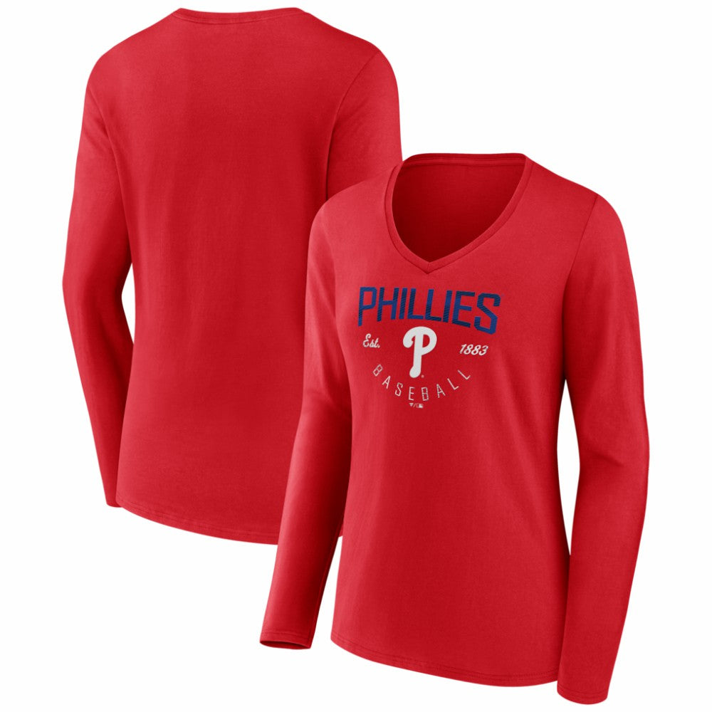 Philadelphia Phillies Women's Live For It Long Sleeve V-Neck T-Shirt - Red T-shirts