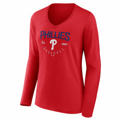 Philadelphia Phillies Women's Live For It Long Sleeve V-Neck T-Shirt - Red T-shirts