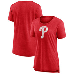 Philadelphia Phillies Women's Weathered Official Logo Tri-Blend T-Shirt - Red T-shirts