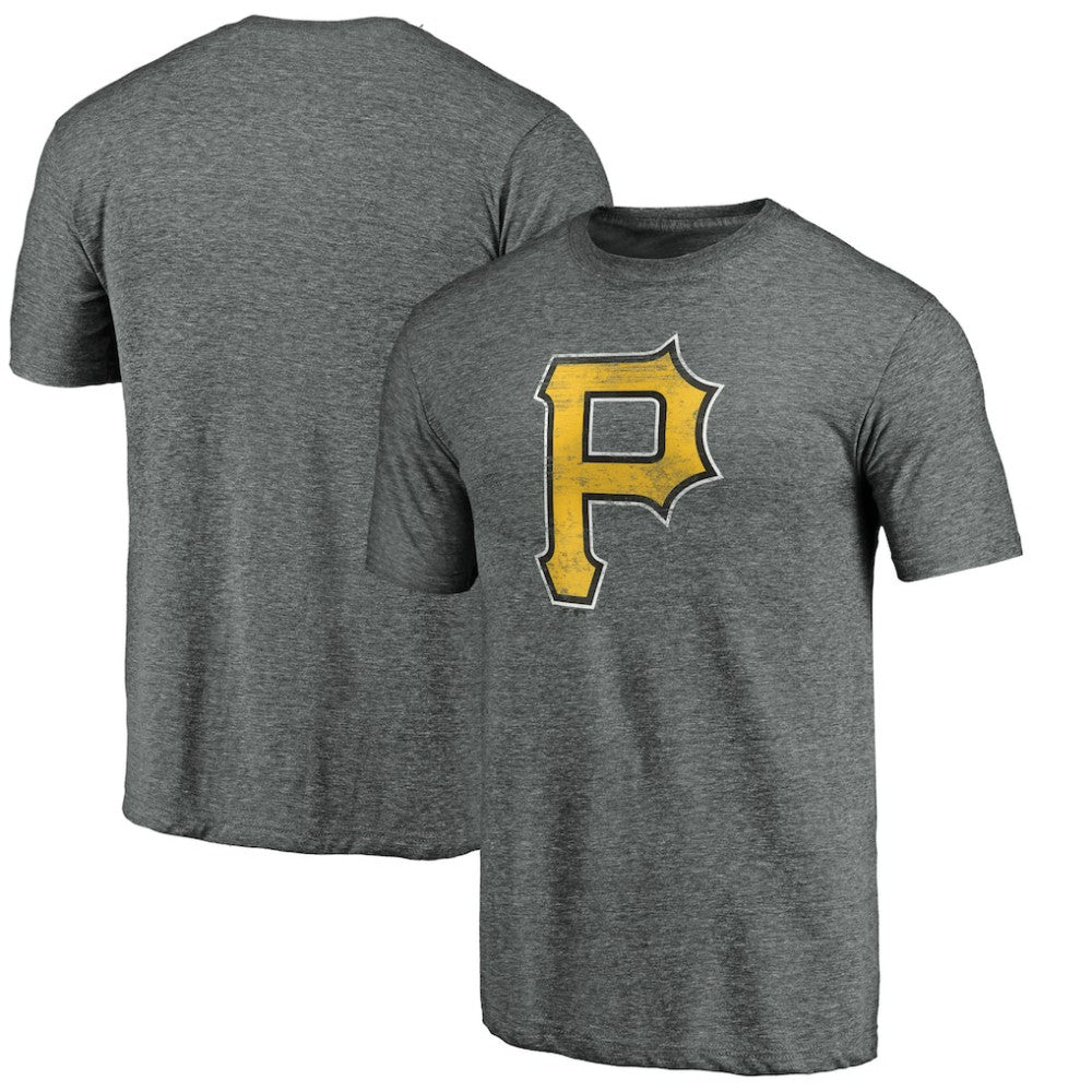 Pittsburgh Pirates Weathered Official Logo Tri-Blend T-Shirt - Heather Gray T-shirts