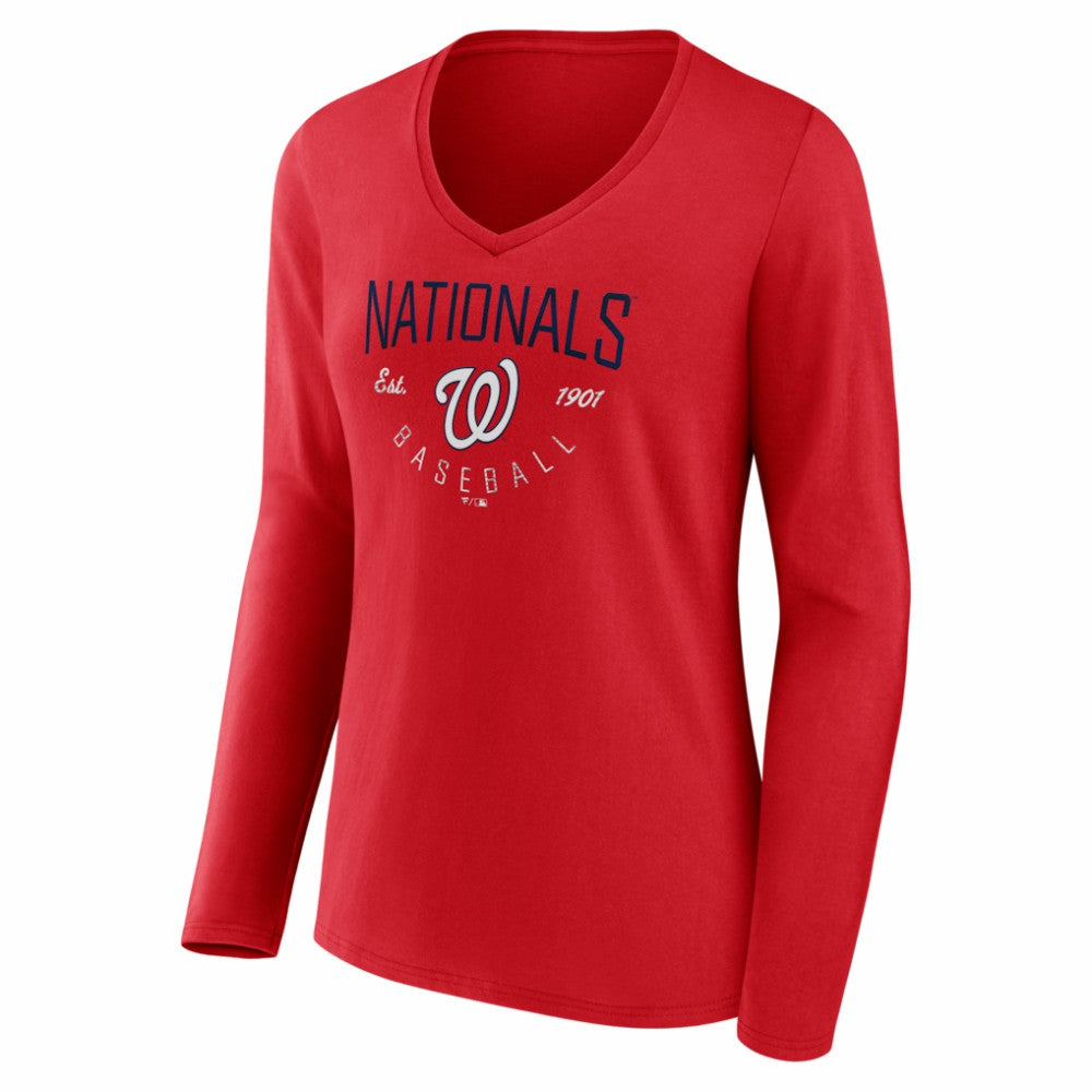 Washington Nationals Women's Live For It Long Sleeve V-Neck T-Shirt - Red T-shirts