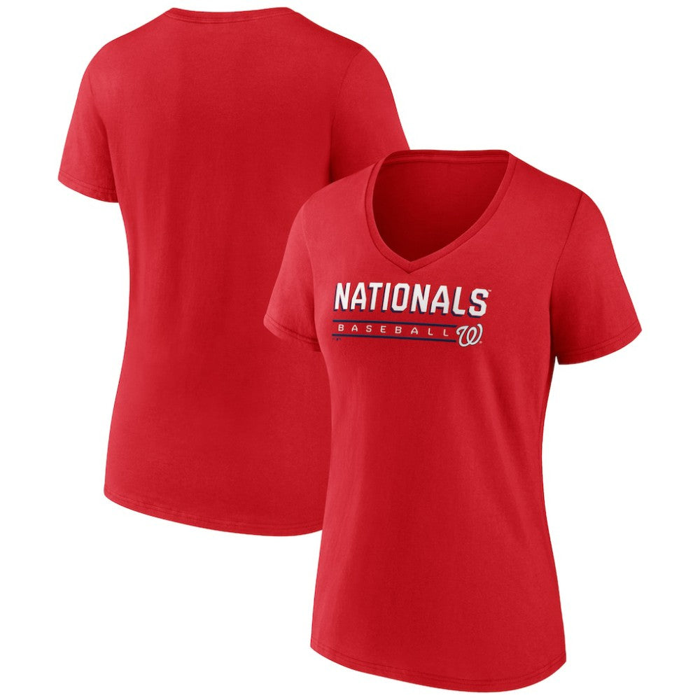 Washington Nationals Women's Primary Play V-Neck T-Shirt - Red T-shirts