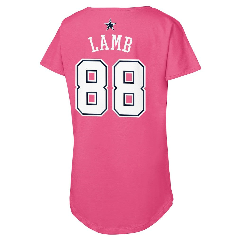 CeeDee Lamb Dallas Cowboys Girls Youth Player Name & Number T-Shirt - Pink T-shirts