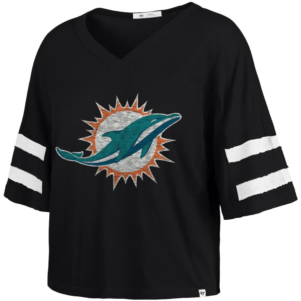 Miami Dolphins '47 Women's Premier Scout Cropped V-Neck T-Shirt - Black T-shirts