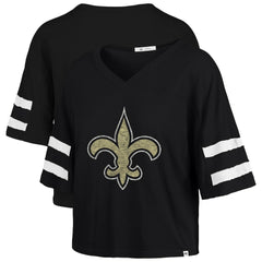 New Orleans Saints '47 Women's Premier Scout Cropped V-Neck T-Shirt - Black T-shirts
