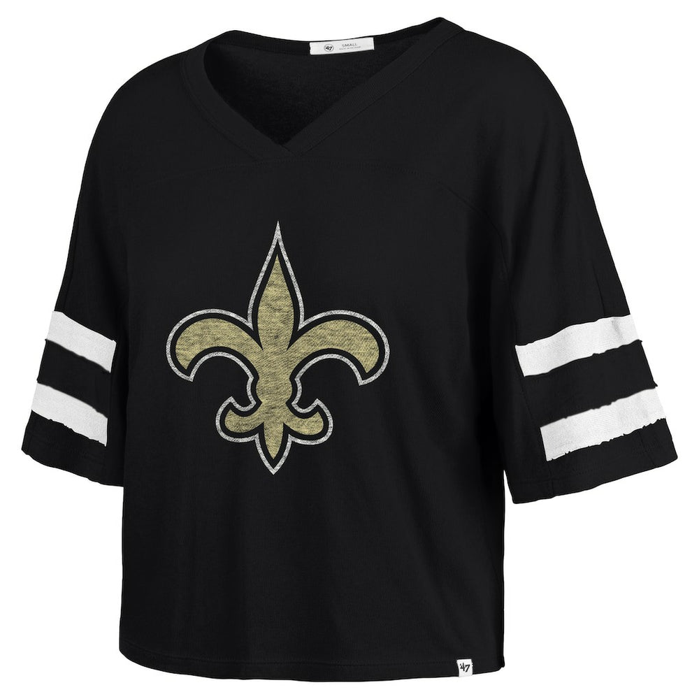 New Orleans Saints '47 Women's Premier Scout Cropped V-Neck T-Shirt - Black T-shirts
