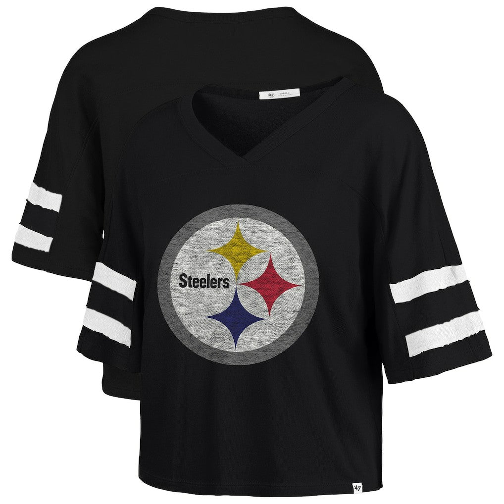 Pittsburgh Steelers '47 Women's Premier Scout Cropped V-Neck T-Shirt - Black T-shirts