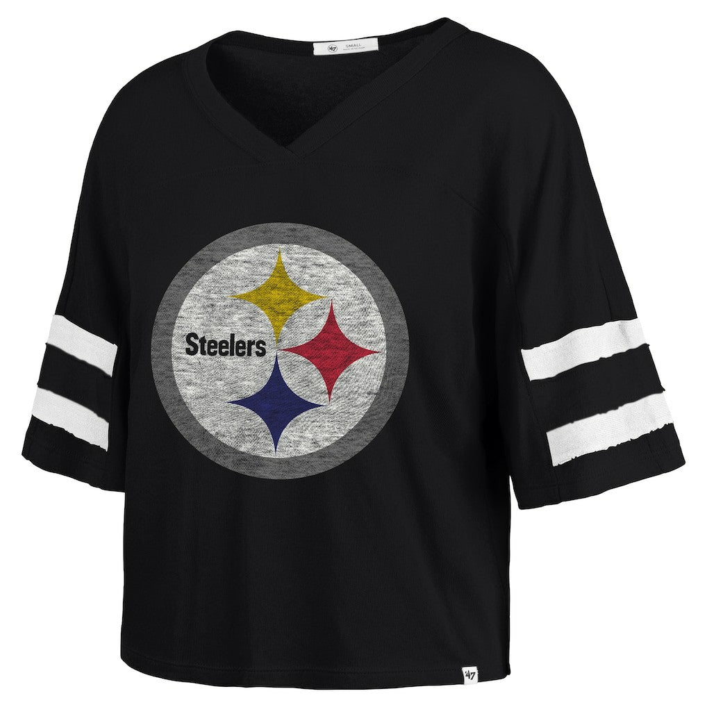 Pittsburgh Steelers '47 Women's Premier Scout Cropped V-Neck T-Shirt - Black T-shirts