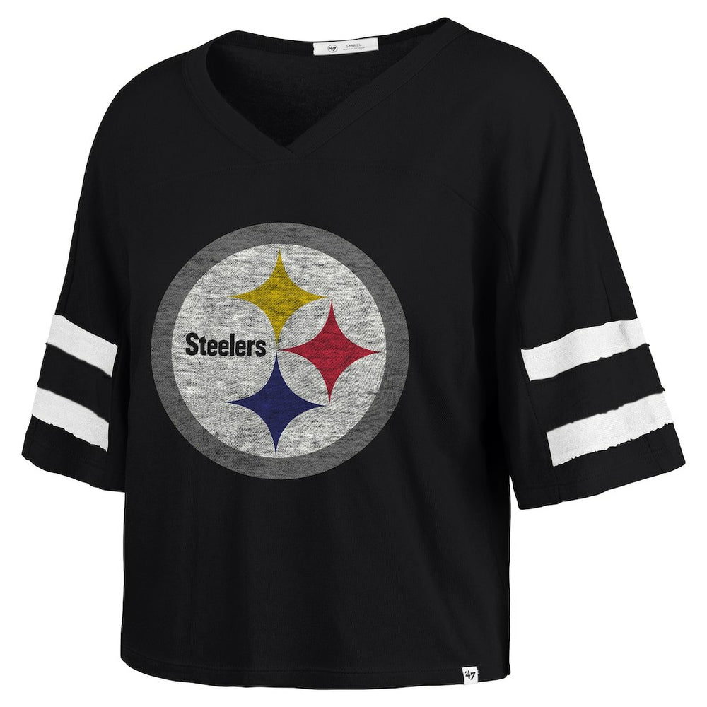 Pittsburgh Steelers '47 Women's Premier Scout Cropped V-Neck T-Shirt - Black T-shirts