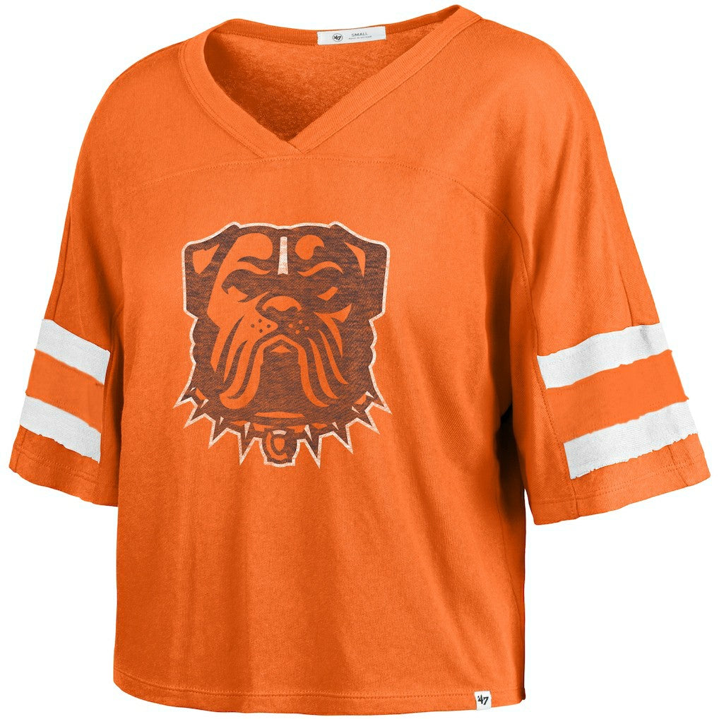 Cleveland Browns '47 Women's Premier Scout Cropped V-Neck T-Shirt - Orange T-shirts