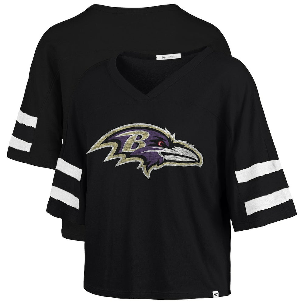 Baltimore Ravens '47 Women's Premier Scout Cropped V-Neck T-Shirt - Black T-shirts
