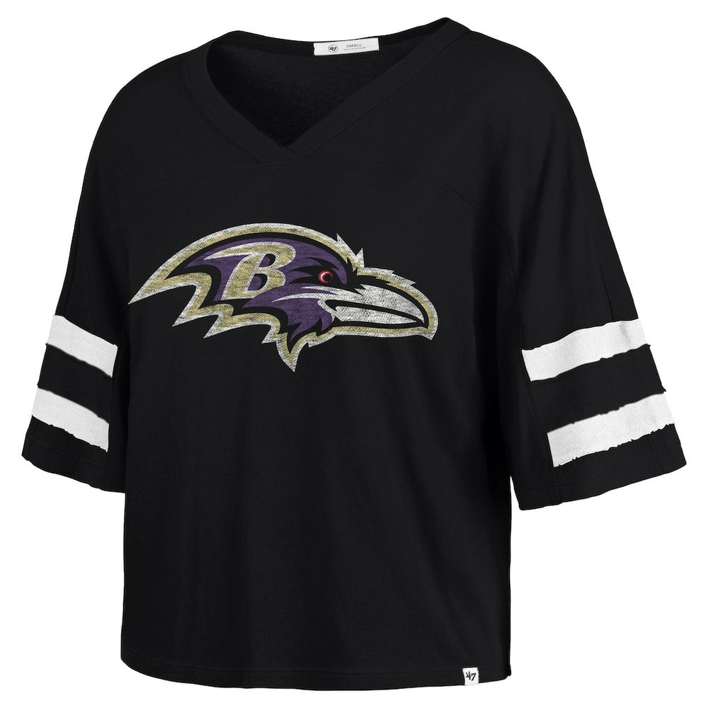 Baltimore Ravens '47 Women's Premier Scout Cropped V-Neck T-Shirt - Black T-shirts