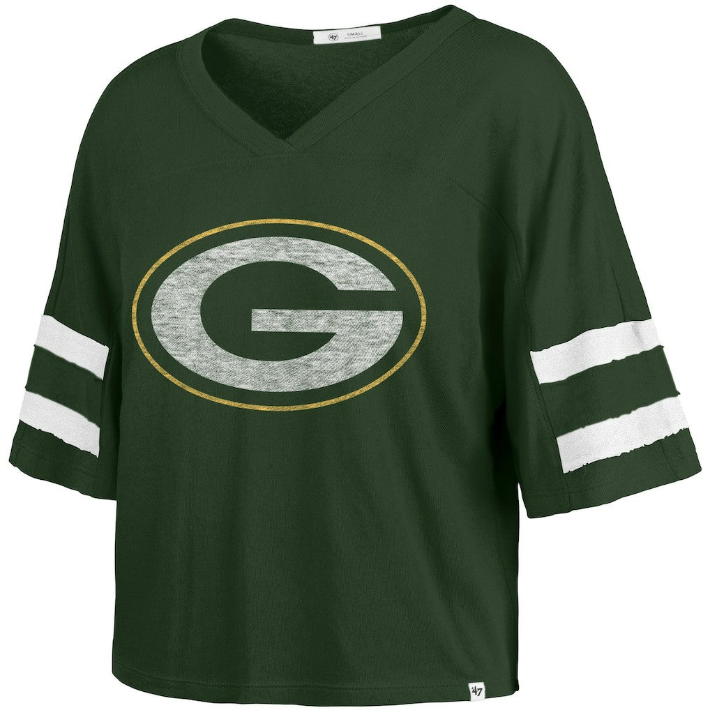 Green Bay Packers '47 Women's Premier Scout Cropped V-Neck T-Shirt - Green T-shirts