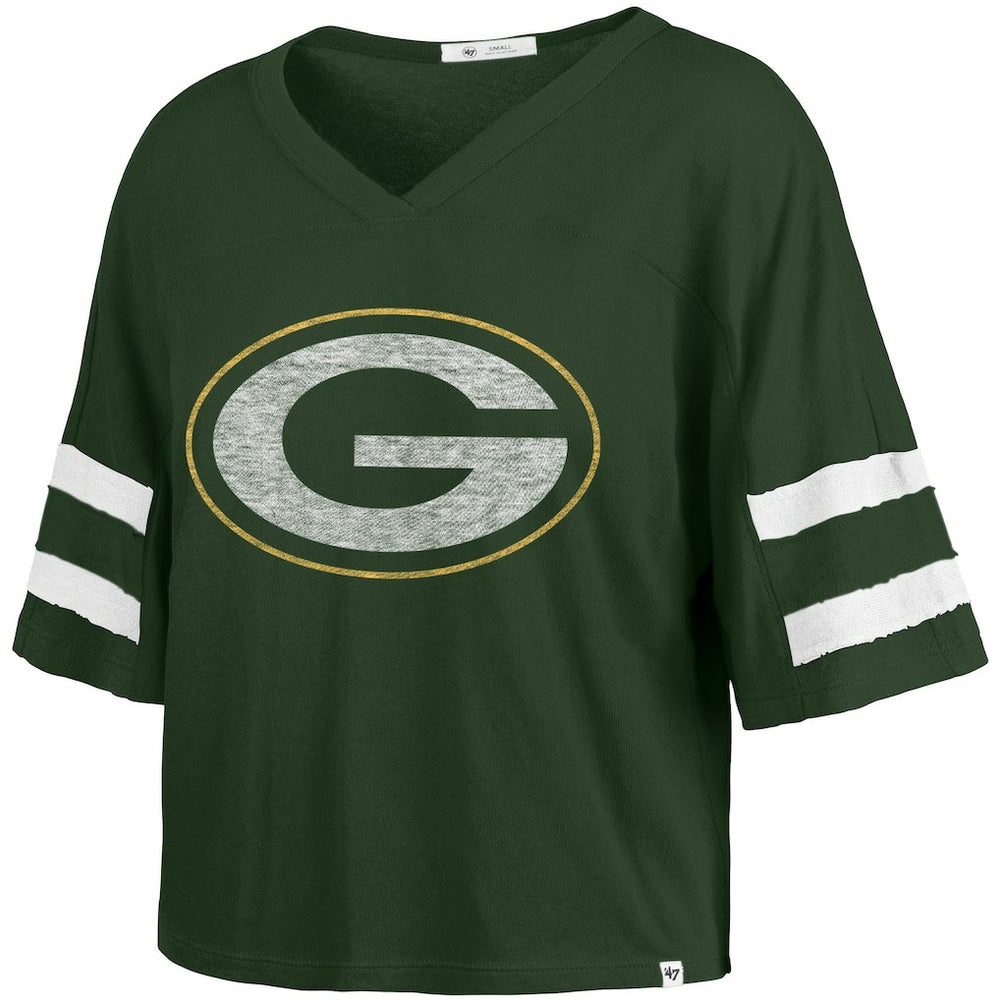 Green Bay Packers '47 Women's Premier Scout Cropped V-Neck T-Shirt - Green T-shirts