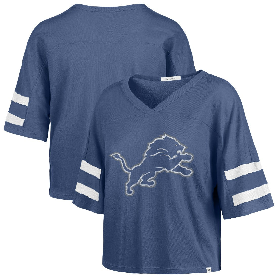 Detroit Lions '47 Women's Premier Scout Cropped V-Neck T-Shirt - Blue T-shirts