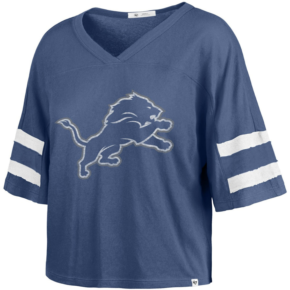 Detroit Lions '47 Women's Premier Scout Cropped V-Neck T-Shirt - Blue T-shirts