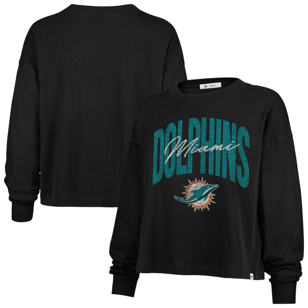 Miami Dolphins '47 Women's Muse Sydney Long Sleeve Cropped T-Shirt - Black T-shirts
