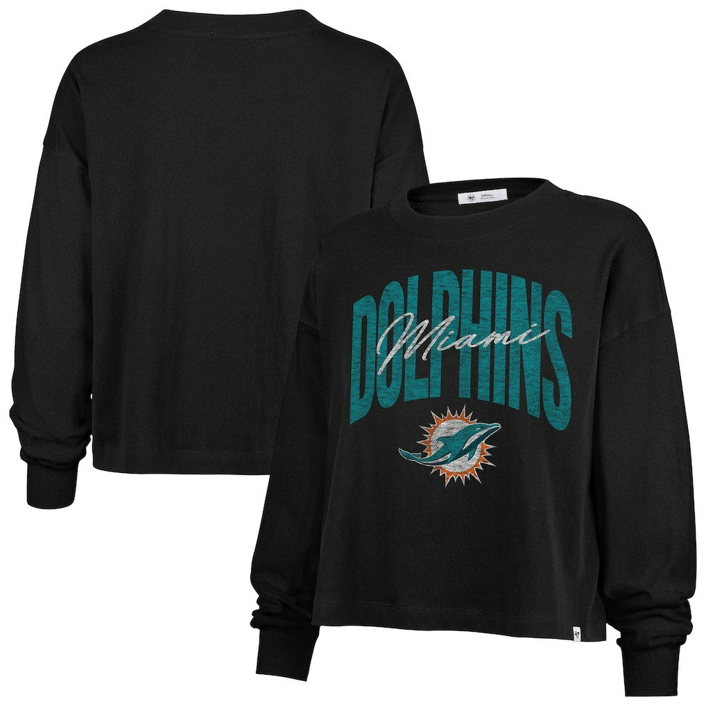 Miami Dolphins '47 Women's Muse Sydney Long Sleeve Cropped T-Shirt - Black T-shirts