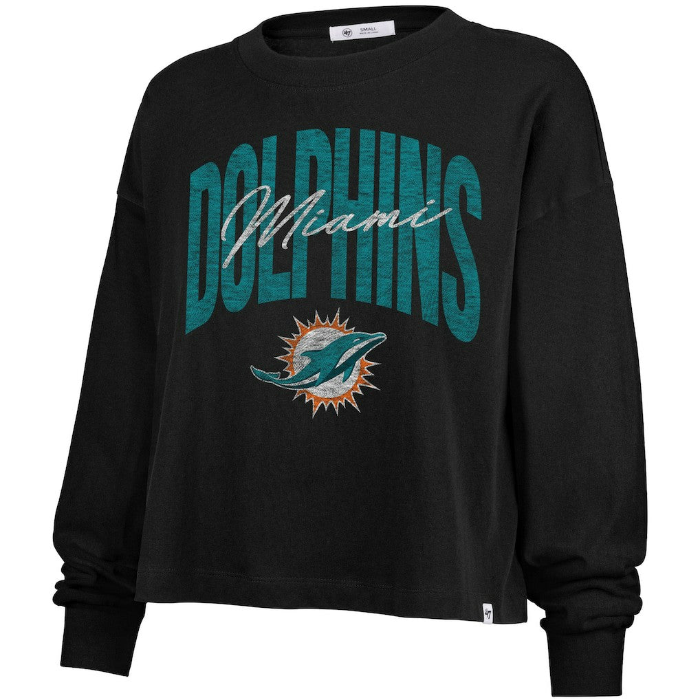 Miami Dolphins '47 Women's Muse Sydney Long Sleeve Cropped T-Shirt - Black T-shirts