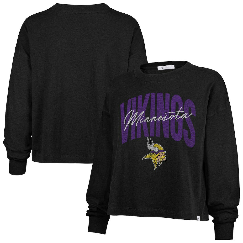 Minnesota Vikings '47 Women's Muse Sydney Long Sleeve Cropped T-Shirt - Black T-shirts
