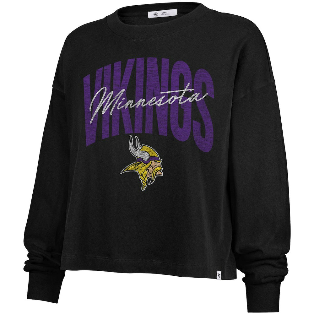 Minnesota Vikings '47 Women's Muse Sydney Long Sleeve Cropped T-Shirt - Black T-shirts